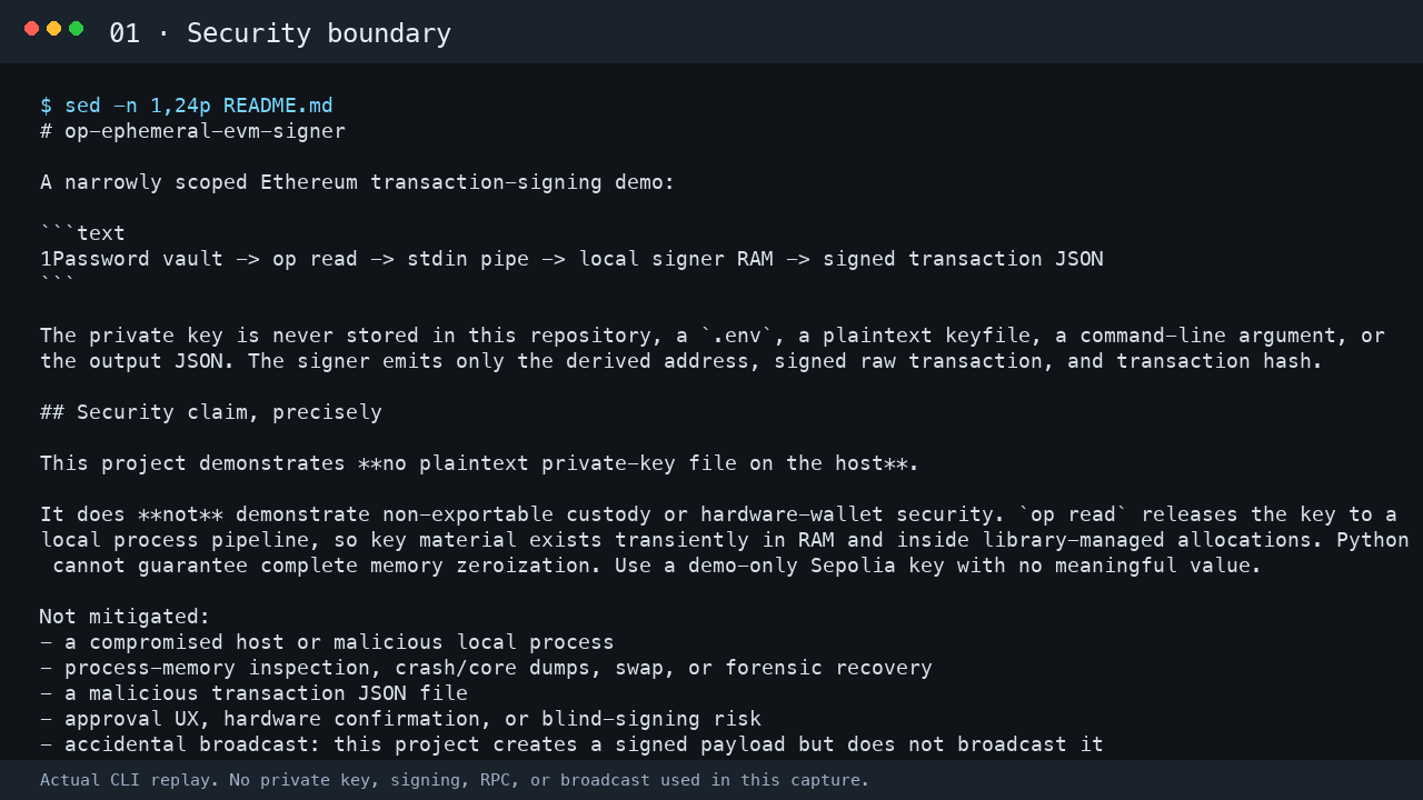 Rotating terminal preview of signer review and validation commands